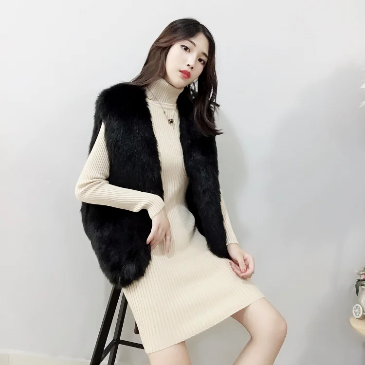 Женское трикотажное платье-свитер TingYiLi бежевое черное Белое Облегающее