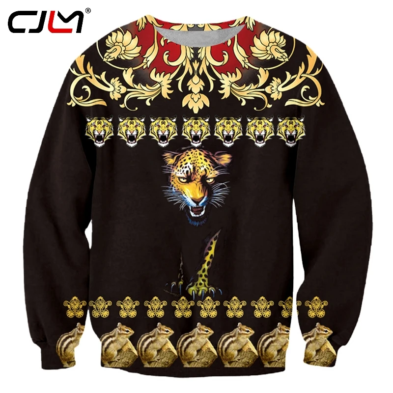 

CJLM Trend Men Sweatshirt 3D Printed Golden Pattern Leopard Fashion Clothes Tops Man Street Style Round Neck Oversized Pullover
