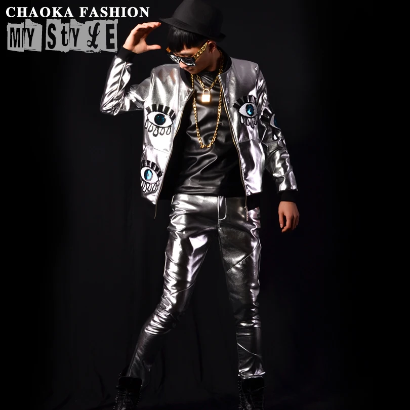 Мужская Серебряная куртка из искусственной кожи модная бейсбольная в стиле хип