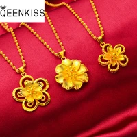 qeenkiss nc5117 fine jewelry wholesale fashion hot woman girl birthday wedding gift exquisite flower 24kt gold pendant necklaces
