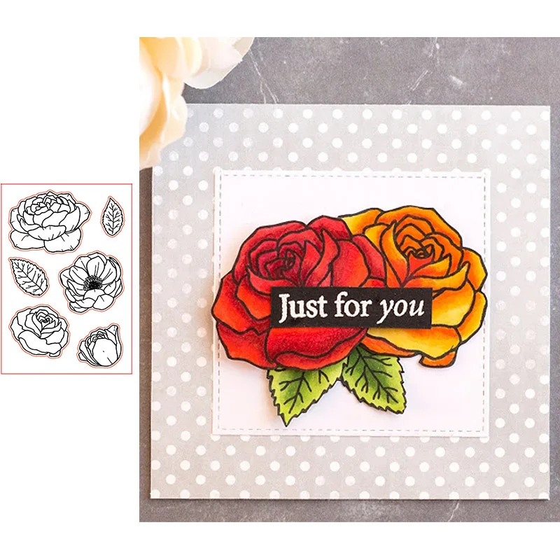 Прозрачный силиконовый штамп с принтом пионов для скрапбукинга фотоальбома