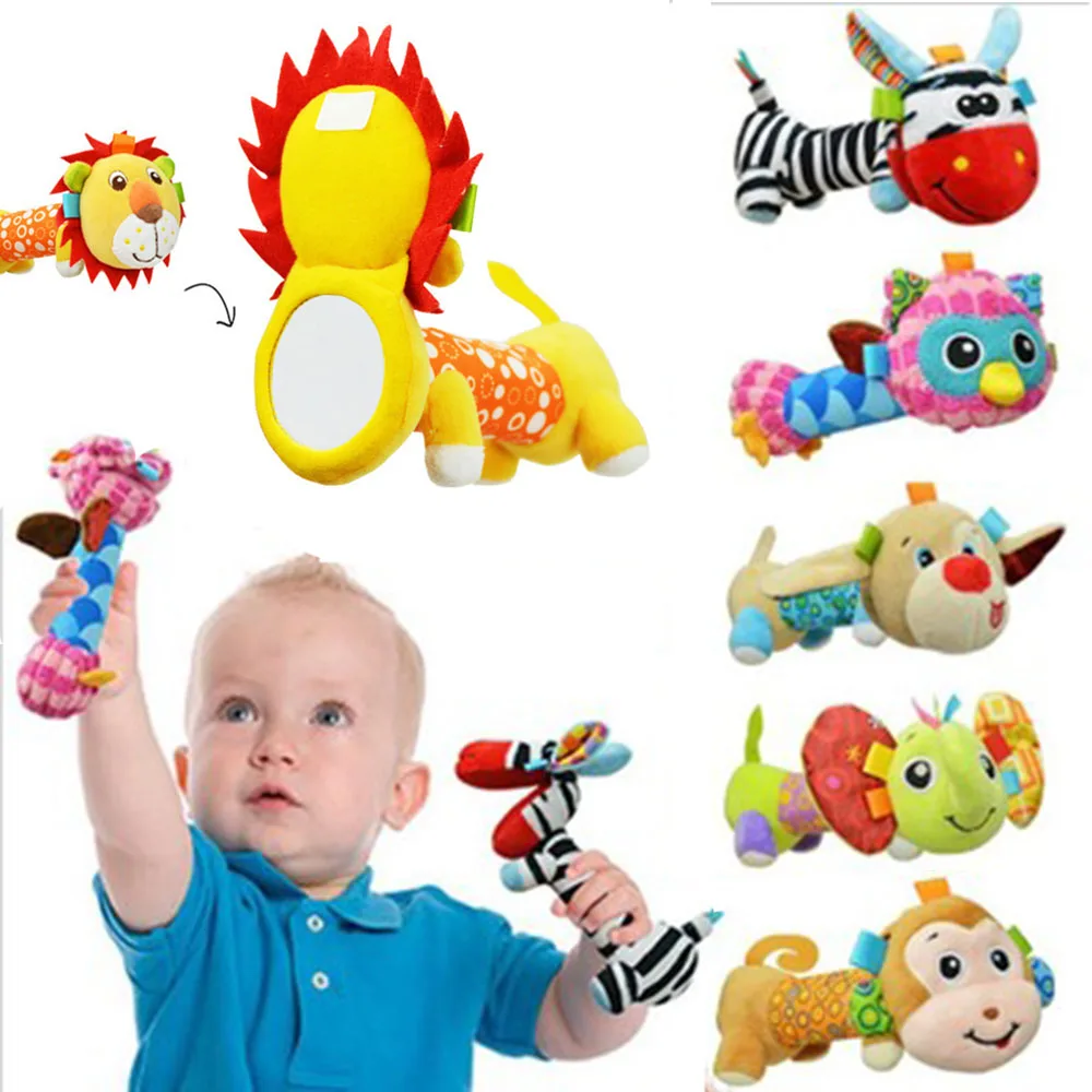 

Multi-function Animal Mirror Animal Hanging Toys For Newborns Soft Baby Hand Bed Bells Rattle With Mirror Baby Toys