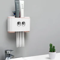 wall mounted toothbrush holder automatic toothpaste dispenser bathroom supplies storage rack shelf easy to take off and wash