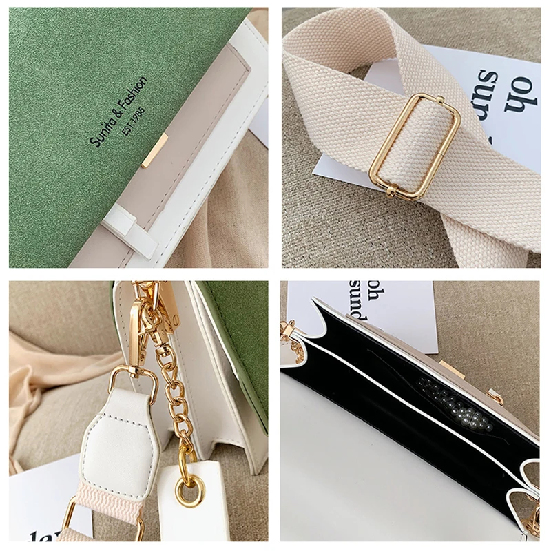 Сумки через плечо из замши контрастных цветов для женщин мессенджеры на цепочке