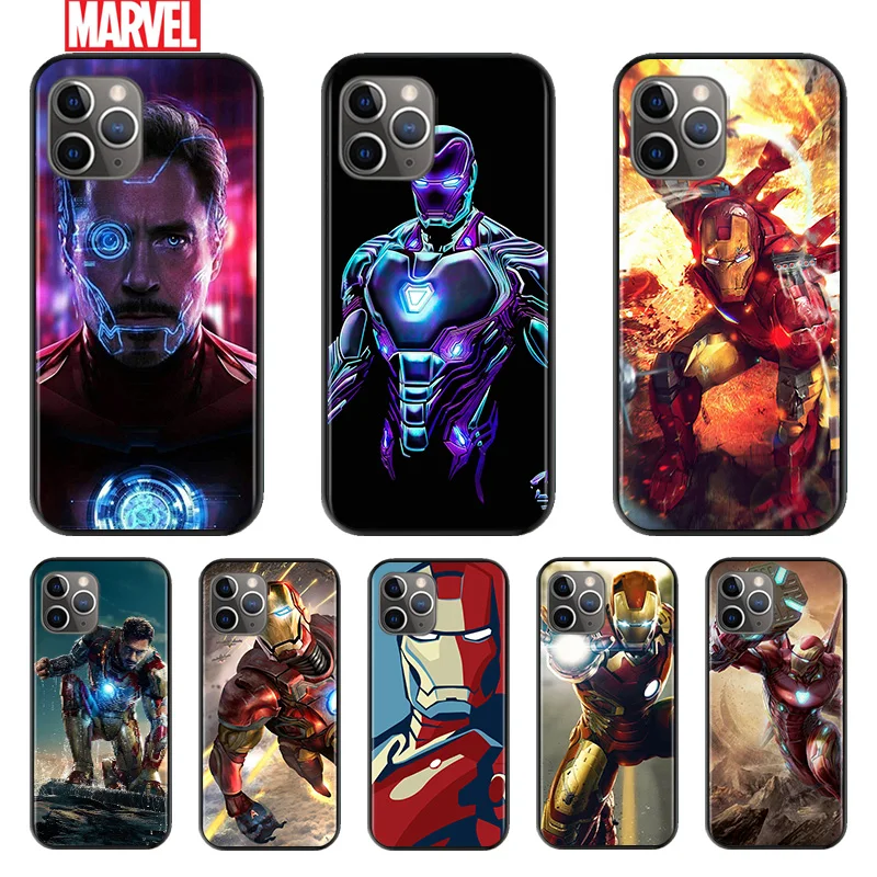 

Marvel Iron Man For Apple iPhone 12 11 XS Pro Max Mini XR X 8 7 6 6S Plus 5 SE 2020 Silicone Black Cover Phone Soft Case