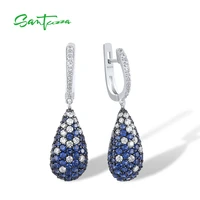 santuzza silver earrings for women pure 925 sterling silver blue white cubic zirconia oval drop earrings gorgeous fine jewelry
