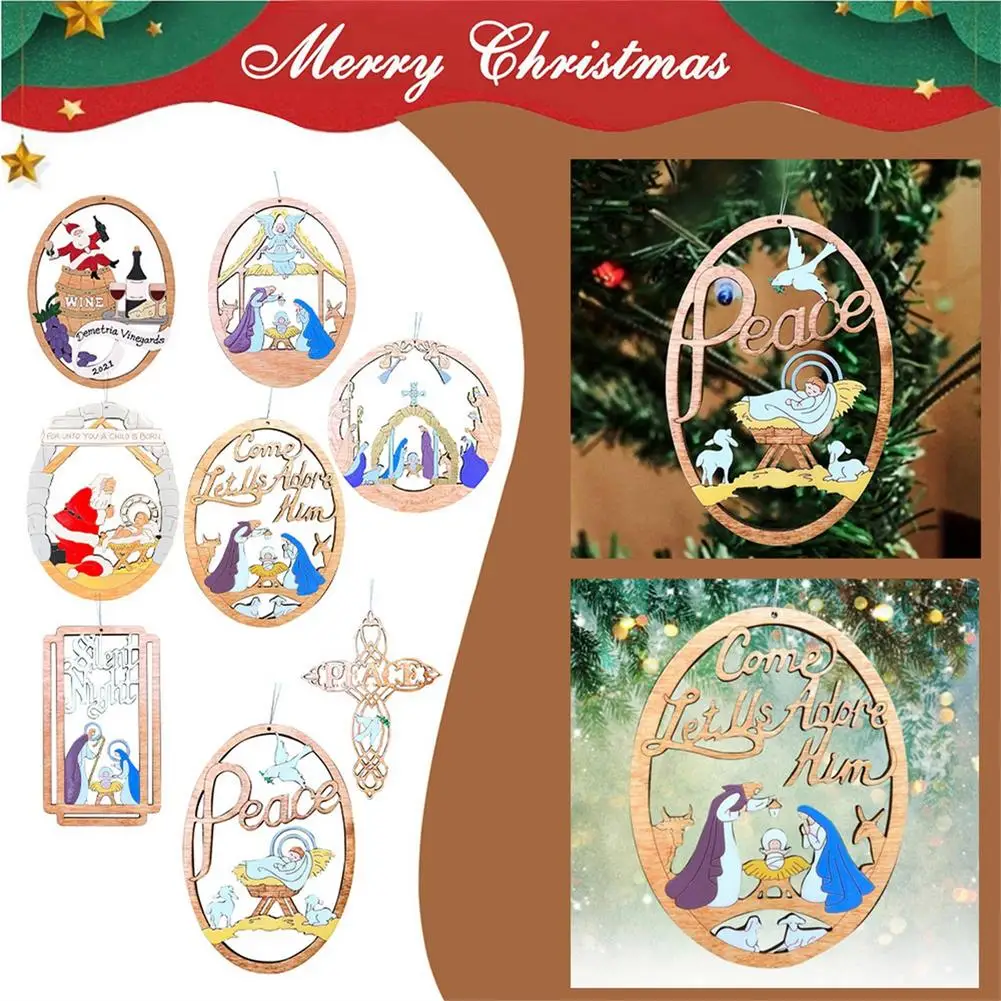 

Christmas Tree Wooden Hollow Out Pendant Decoration 8 Patterns Christmas Nativity Scene Ornament Christmas Decorations Tree Fo
