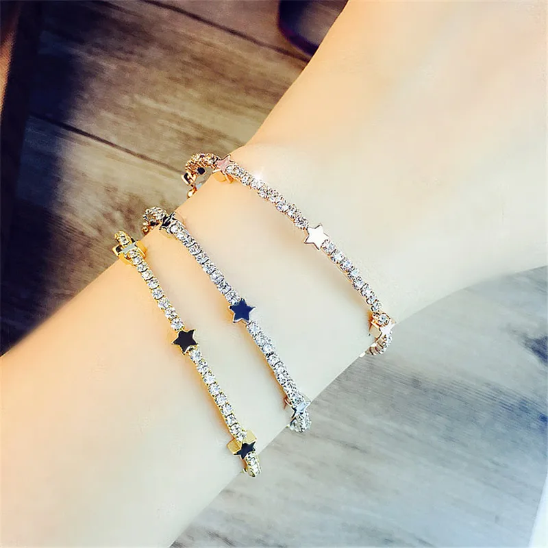 

Luxury Female White Crystal Stone Bracelet 925 Sterling Silver Chain Bracelets For Women Charm Adjustable Star Wedding Bracelet