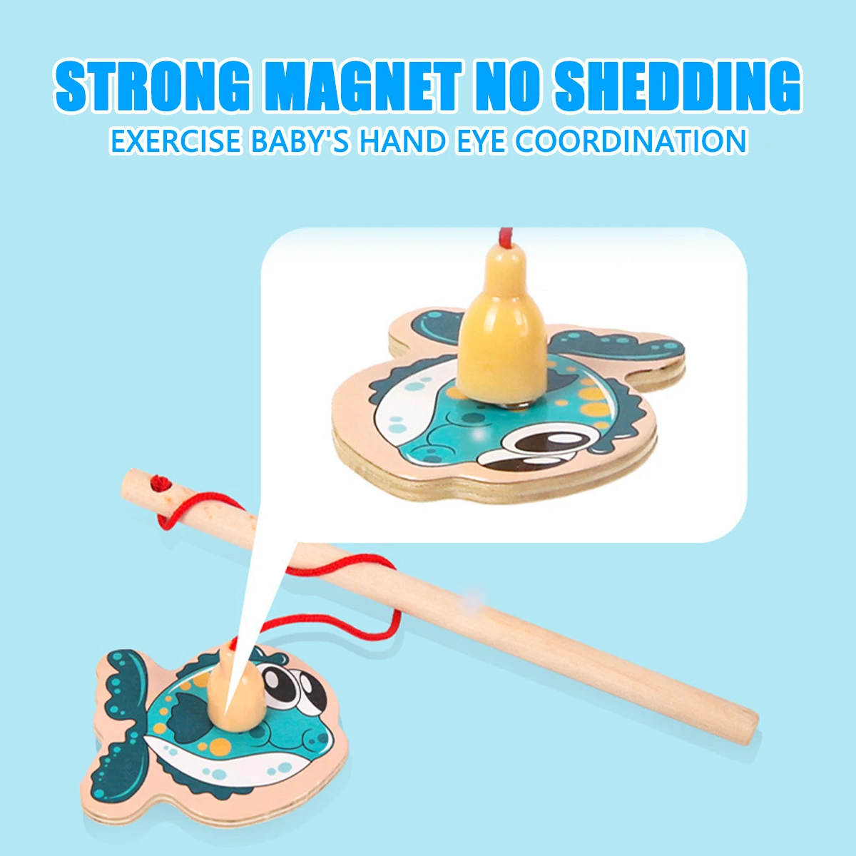 

Wooden Magnetic Fshing Game Cartoon Marine Life Cognition Fish Rod Toys for Children Early Educational Parent-child Interactive