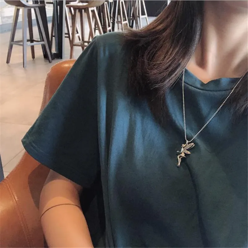 POFUNUO Women Luxury Vintage 925 Sterling Silver Necklace Angel Fairy Pendant Beads Link Chain Lovers Fine Jewelry Gift | Украшения и