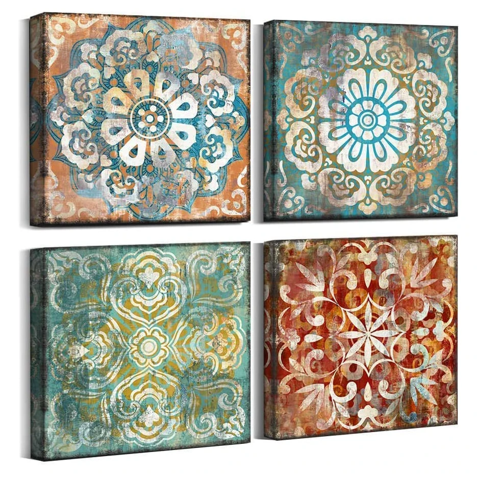 

4 шт. Мандала Винтажные Цветы картины на холсте