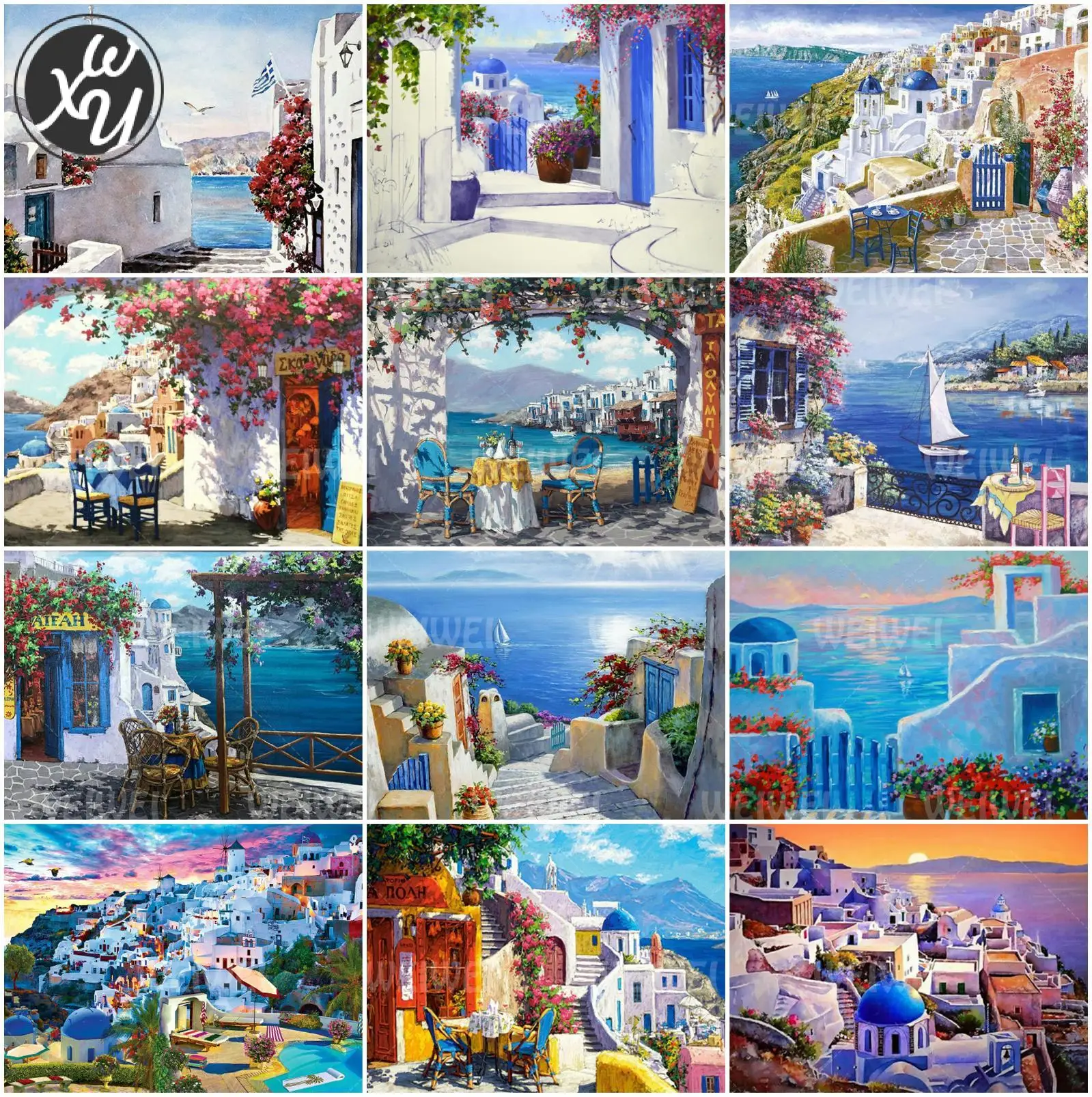 

Diamond Painting Landscape Seaside Diamond Painting Greece Full Square Drill 5D Diy Diamond Embroidery Cross Stitch Kit for Home
