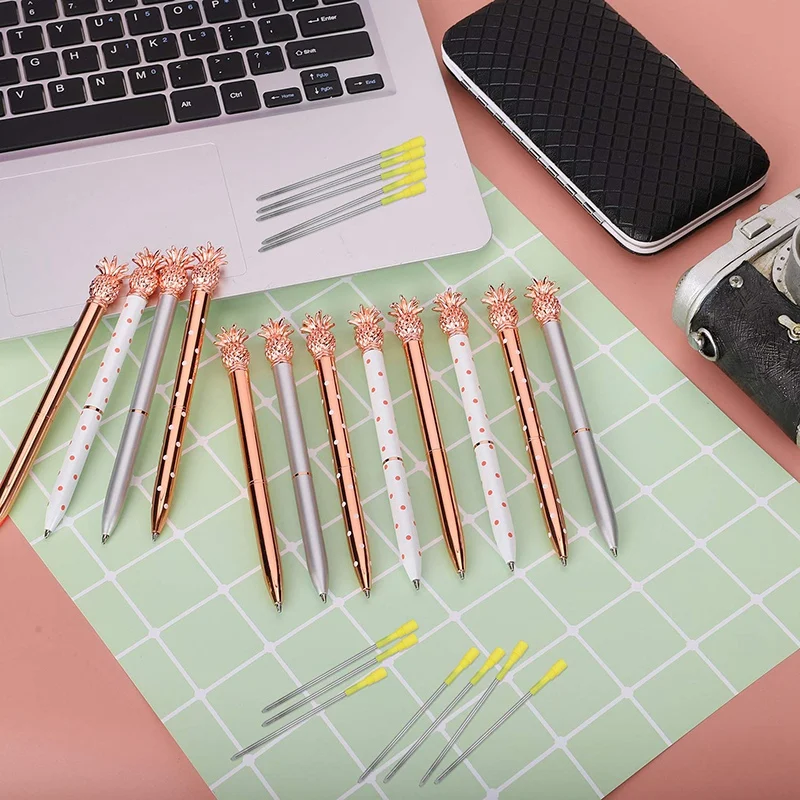 12 шт. ананасовые шариковые ручки-красивая блестящая металлическая шариковая