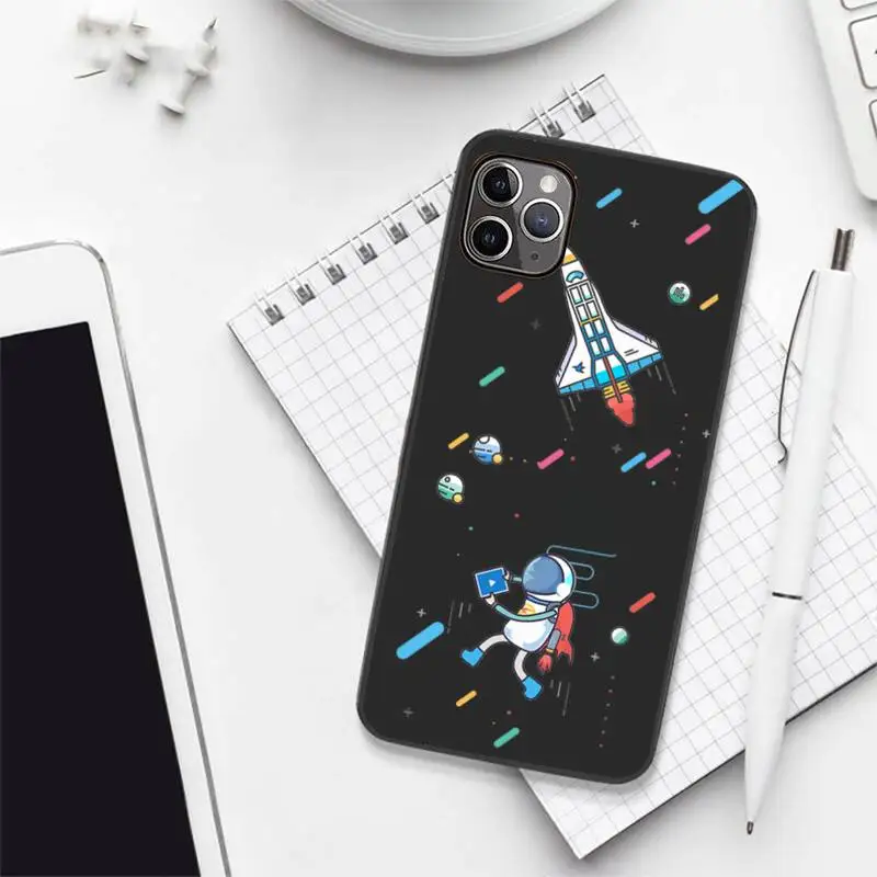 

floating astronaut cute Cartoon Phone Case Candy Color for iPhone 6 7 8 11 12 s mini pro X XS XR MAX Plus