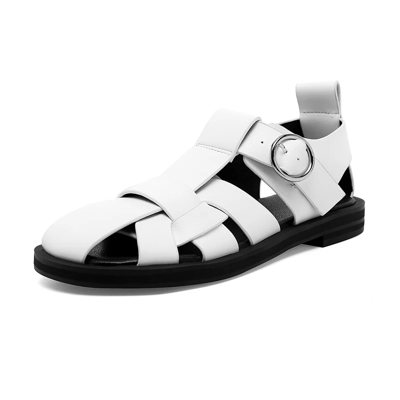 

2021 New Women Real Leather Shoes Summer Sandals Buckle Strap Hollow Out Beach Sandals Cool Ladies Footwear Size 34-42