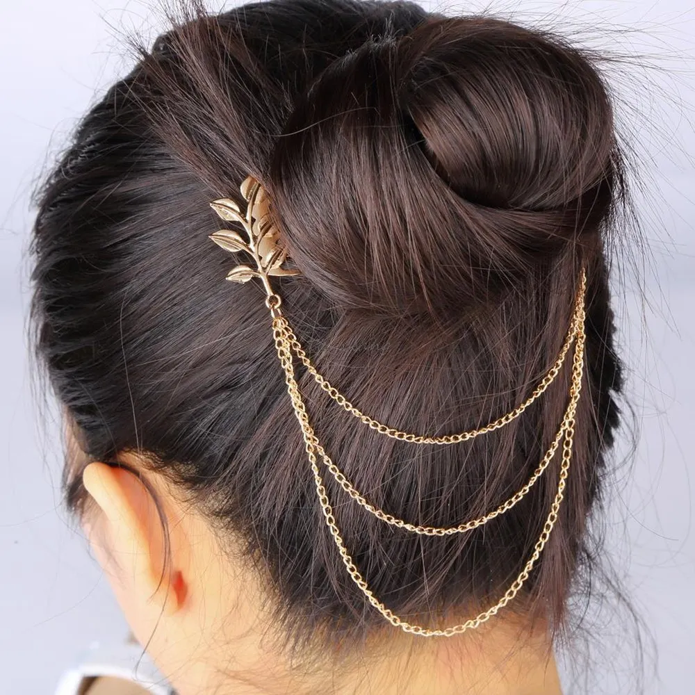 Модный гребень для волос в виде листьев золотого цвета заколка с манжетами и
