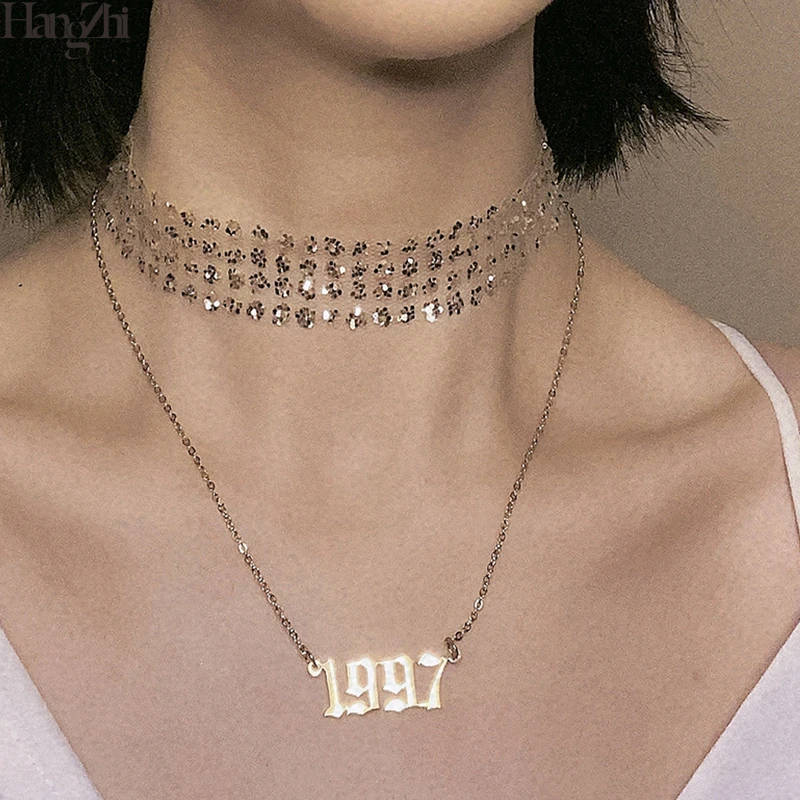 HangZhi 2020 New Trendy Year Number Pendant Glossy Stainless Steel Special Collar Necklace for Women Jewelry Birthday Gifts | Украшения и