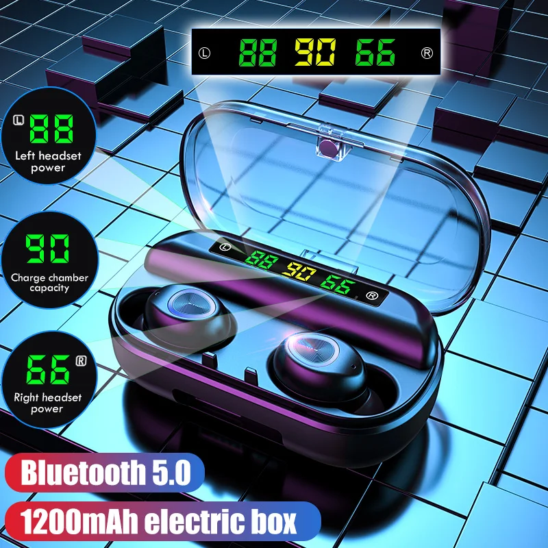 Moopok TWS V5.0 Bluetooth наушники беспроводные с микрофоном светодиодный