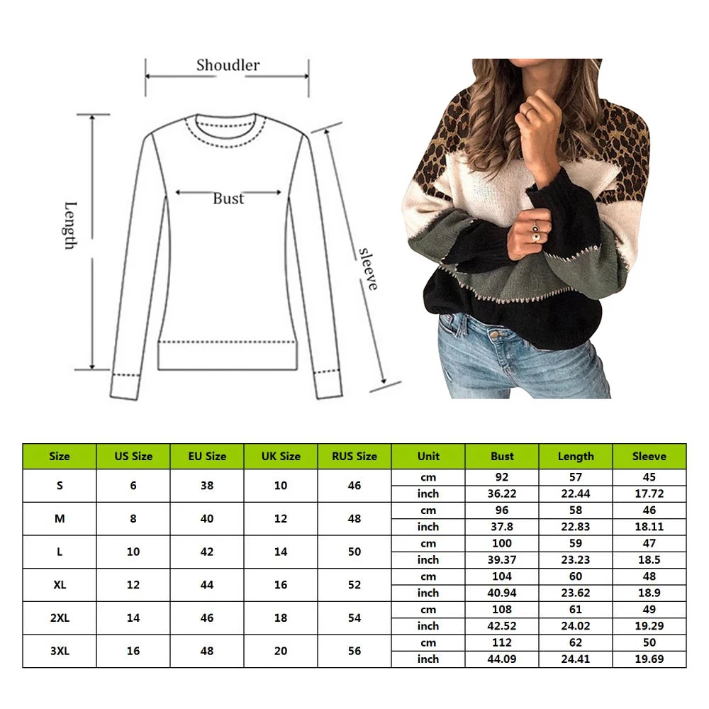 

Fashion Leopard Patchwork Sweater Autumn Winter 2020 Ladies Striped Pullover Long Sleeve Thick Warm Knitted Loose Sweater