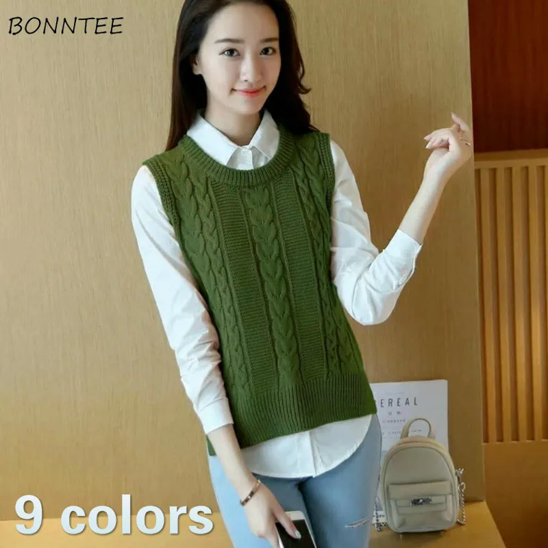

Sweater Vest Women Side-slit Knitting O-neck Solid Asymmetric Sleeveless Korean New Fashion Casual Vintage Outwear Autumn Womens