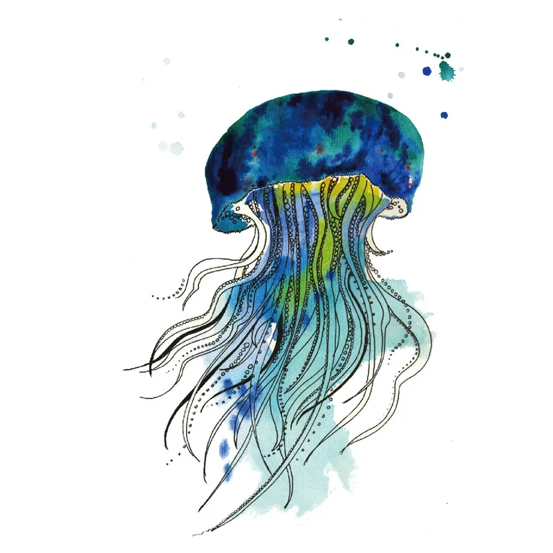 Watercolor Jellyfish Temporary Tattoo Sticker Waterproof Cartoon Kids Children Party Favor Decorations Arm Body Art 10.5X6cm | Красота и