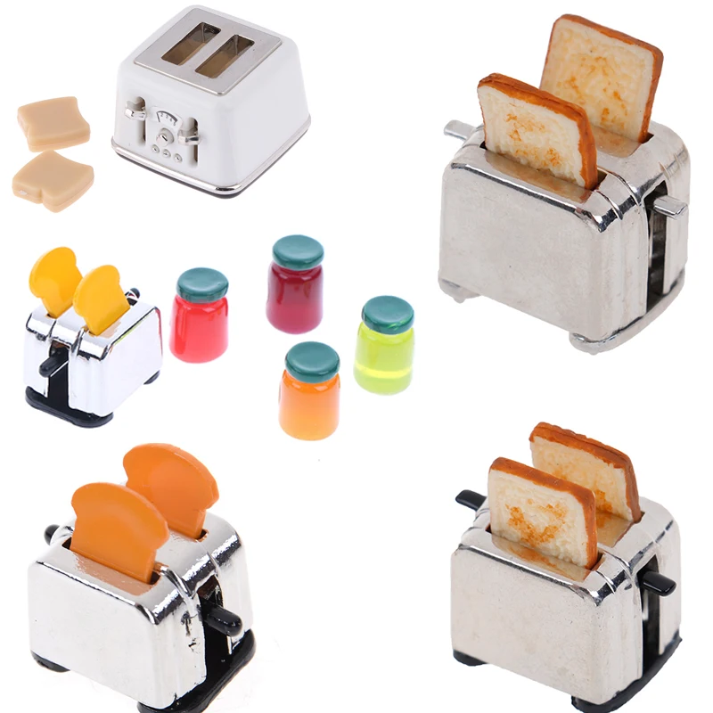 

1/12 Scale Dollhouse Bread Machine With Toast Miniature Dollhouse Mini Accessories Cute Decorations Toaster
