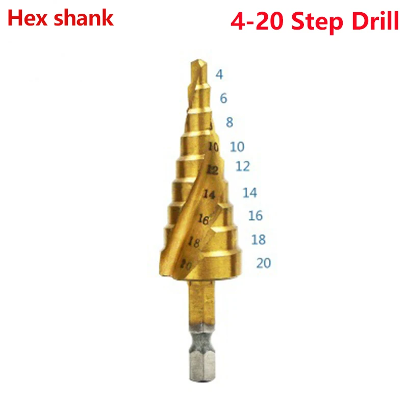 4-20 Hex shank LX Hss титановые спиральные рифленые ступенчатые сверла 4-12/4-20/4-32 мм ступенчатые конусные режущие инструменты стальные деревообрабатывающие металлические сверла - Цвет: 4-20 Hex shank LX