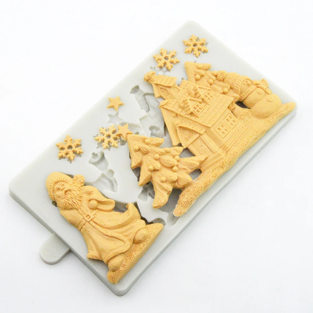 

Santa Claus House Snowflake Fondant Cake Silicone Mold Christmas Tree Chocolate Baking DIY Cake Tool