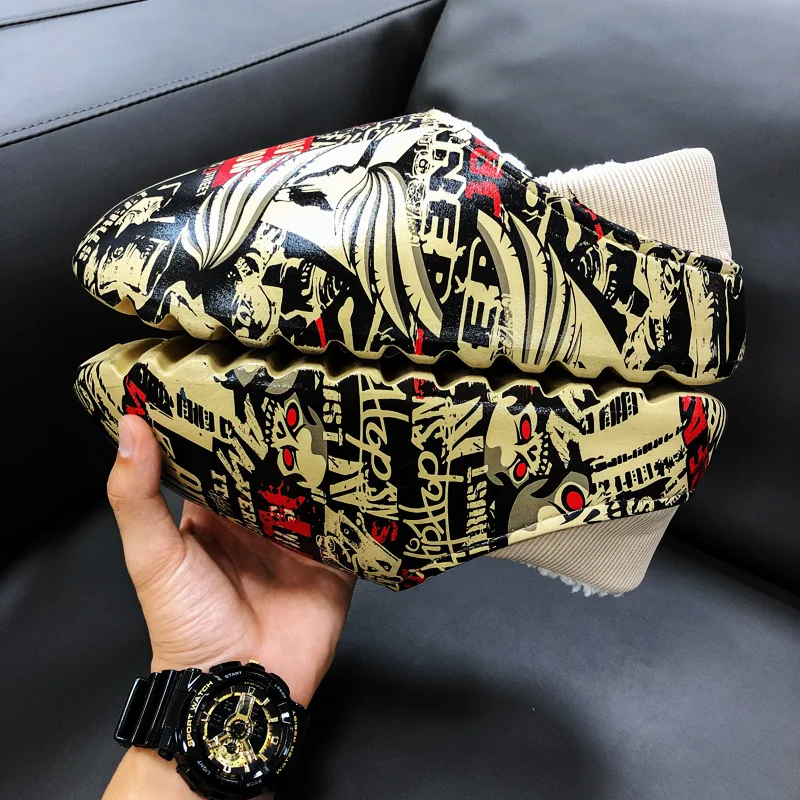 

slippers for home man autumn winter fashion waterproof couple women flat Cartoon bread Cotton shoes plush Warm slides size 35-46
