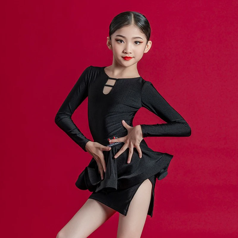 

Latin Dance Clothes Set Long Sleeve Leotard Skirt Girls ChaCha Rumba Dancing Practice Wear Salsa Samba Performance Costume S2489