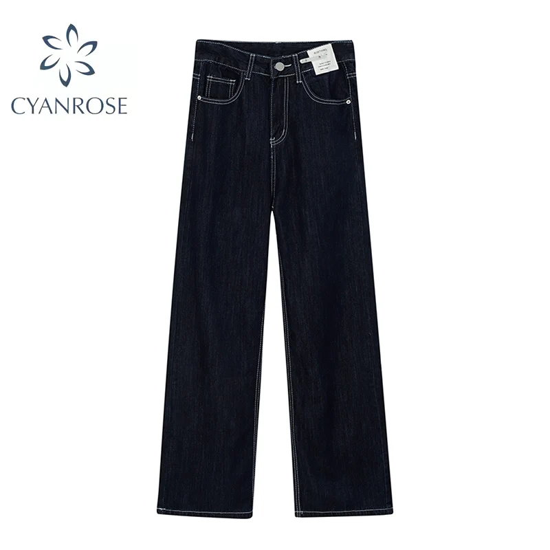 

Fashion Denim Pants Vintage Wide Leg Trousers Women Korean Washed Mom Straight Long Jeans High Waist Casual Loose 2021 Autumn