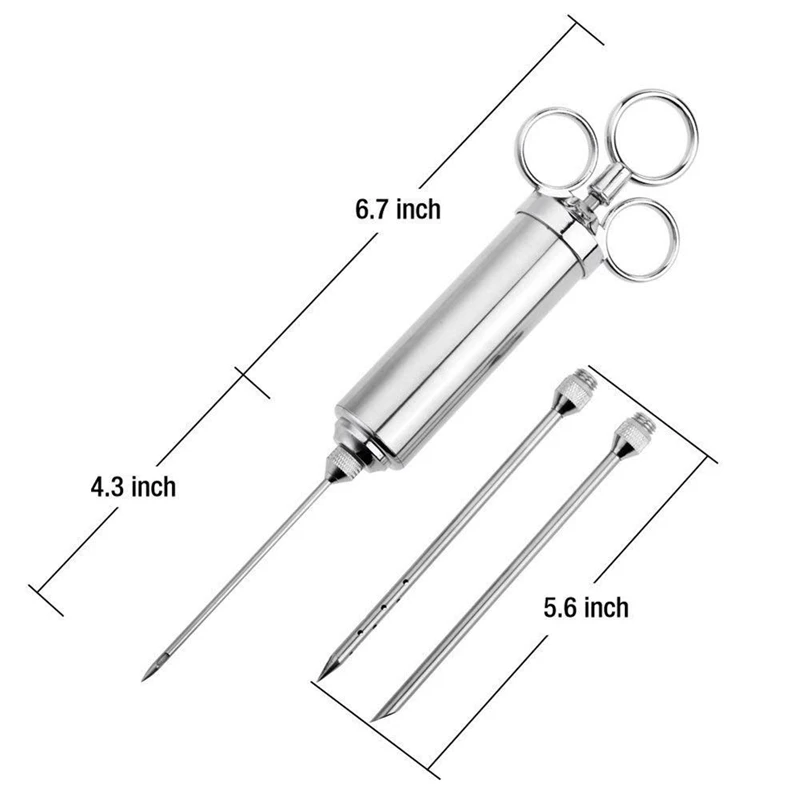 

Meat Injector Syringe, 2-oz Marinade Flavor Injector 304 Stainless Steel with 3 Professional Needles,2 Cleaning Brushes and 4 Si