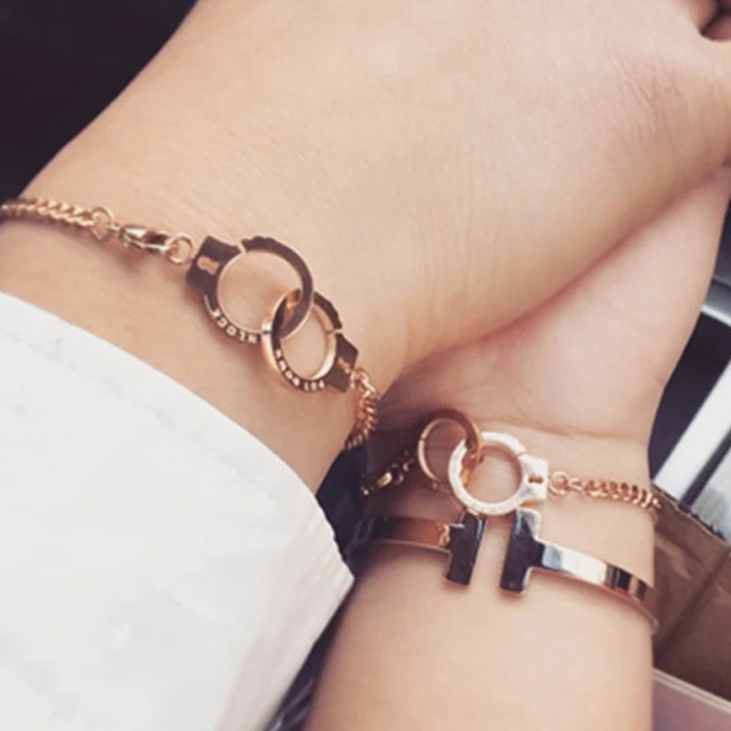 Пара ожереля из нержавеющей стали цвета розового золота браслет наручники