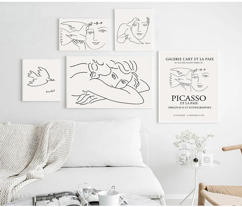 Картина на холсте Picasso Matisse Girl Bird Line для рисования настенные постеры и принты в