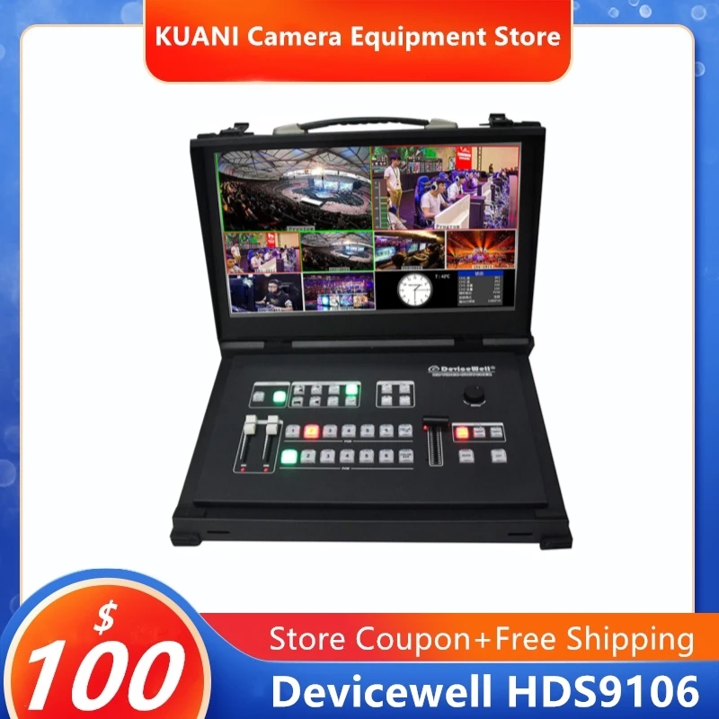 

Devicewell HDS9106 Video switcher with monitor 6 Channel Guide 4 SDI+2 HDMI Switcher For New Media Live Broadcasts Screen