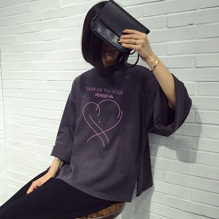 Бежевый kpop Album Map of the soul persona Jimin short-sleeved T-shirt kpop Bangtan jungkook Love heart tshirt harajuku shirt tops - Цвет: Бежевый