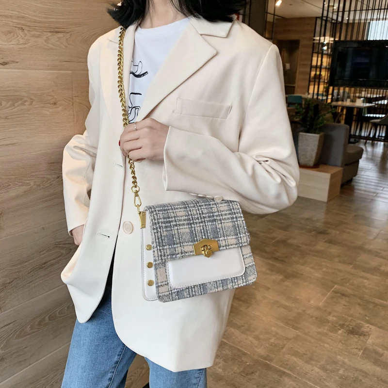 

2020 New Rivet Chains Shoulder Bag Vintage Women's Crossbody Messenger Bag High Quality Ladies Flap Handbag