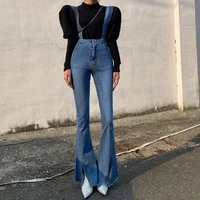 fashion indie side split denim trousers 2021 women korean y2k high waist flare blue jeans 90s aesthetic slim sexy pencil pants