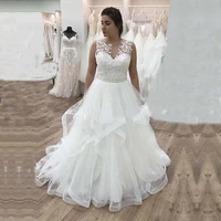 a line plus size lace appliques o neck sleeveless tulle wedding gowns formal bride dress vestido de noiva wedding dresses 2021