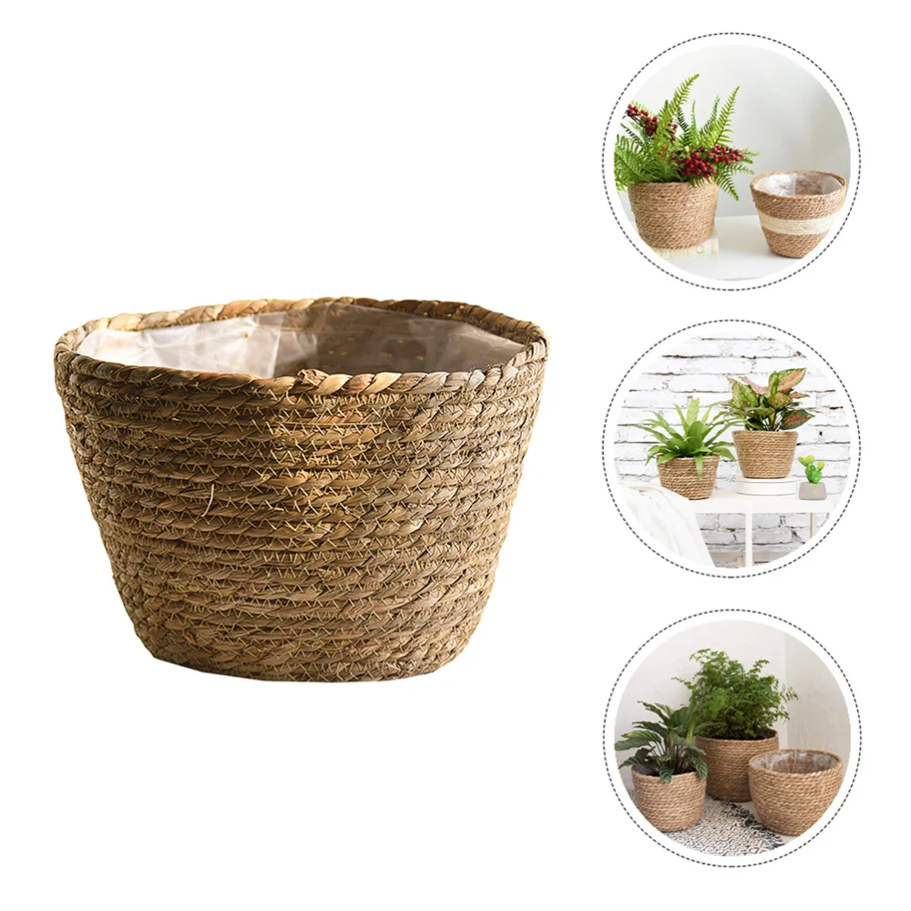 

1pc Decorative Straw Weaving Indoor Green Potted Plant Holder Home Decoration