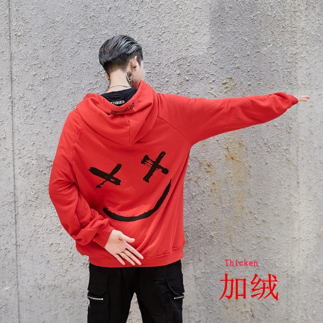 Men Hoodies Sweatshirts Smile Print Headwear Hoodie Hip Hop Streetwear Clothing Us size S-2XL | Мужская одежда