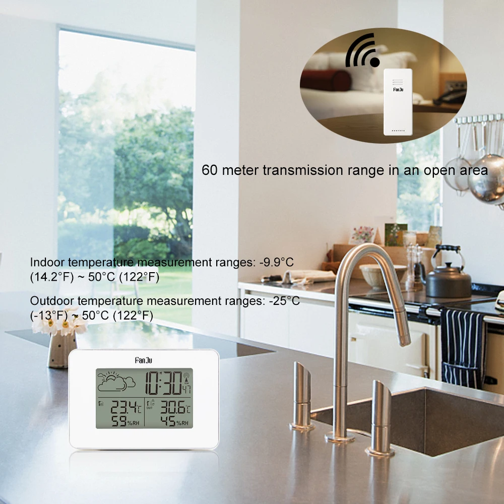 FanJu FJ3364 Метеостанция Будильник цифровой беспроводной датчик Forecast Snooze настольные часы DCF термометр гигрометр инструменты