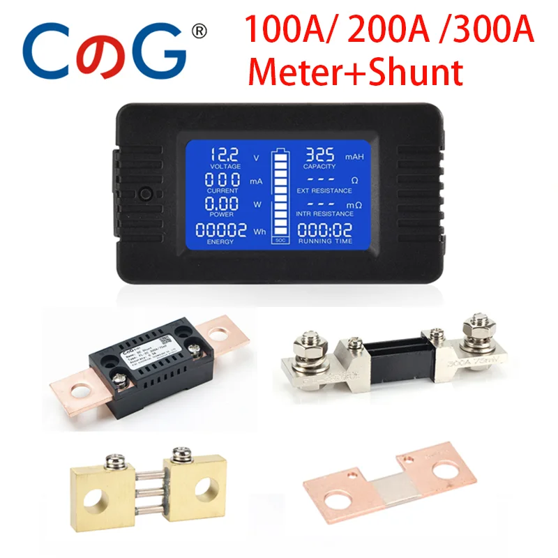 10A 50A 100A 200A 300A Digital Meter DC 0-200V 9 in 1 Voltmeter Ammeter LCD DC Voltage Current Power Energy Detector Amper Shunt