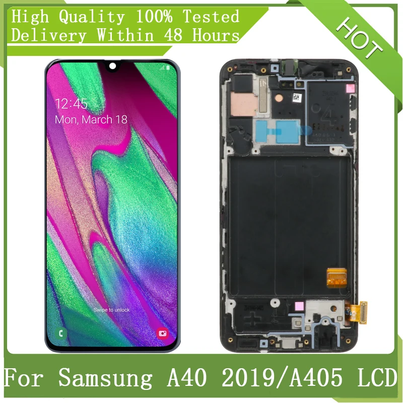 ЖК дисплей SUPER AMOLED 5 9 дюйма для SAMSUNG Galaxy A40 2019 A405 A405F с рамкой сенсорный экран