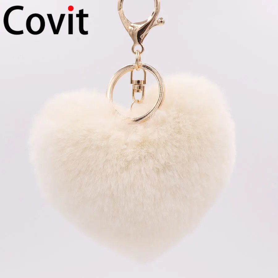 Милые пушистые брелоки в форме сердца женские помпоны из искусственного меха