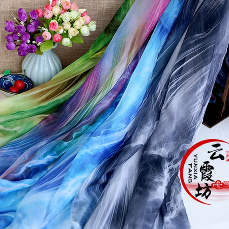 Шифоновая ткань с принтом 30D шифоновая в китайском стиле костюм ханьфу для платья