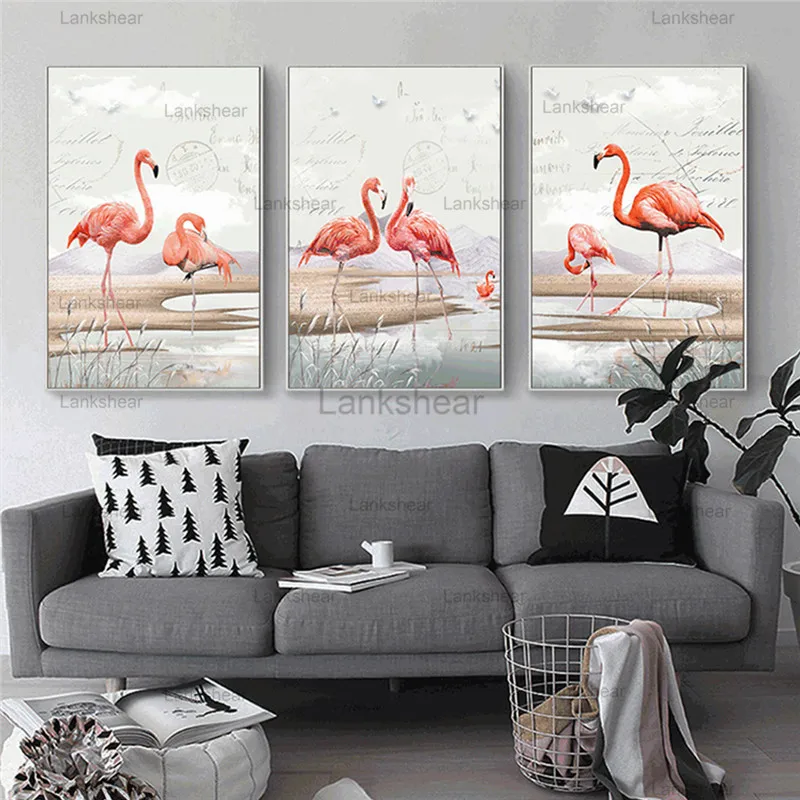 Картина на холсте в скандинавском стиле принты фламинго современные настенные