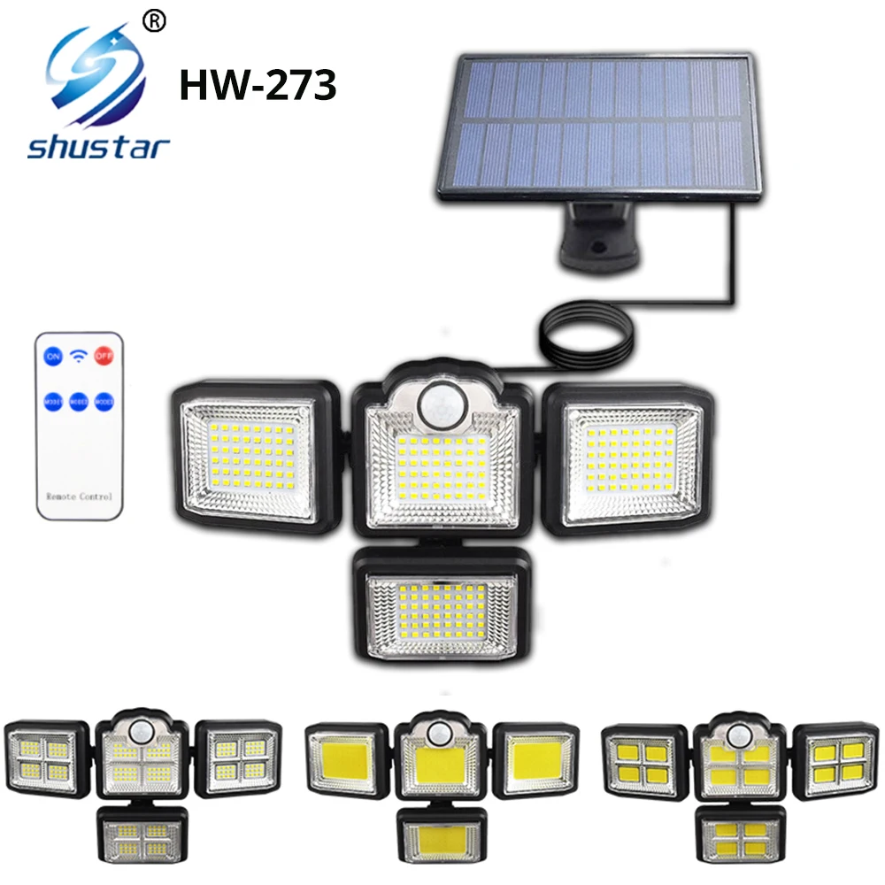 

Solar Lights Outdoor 198 LED Solar Motion Sensor Security Lights 4 Heads IP65 Waterproof Flood Light for Garage, Yard, Porch,etc