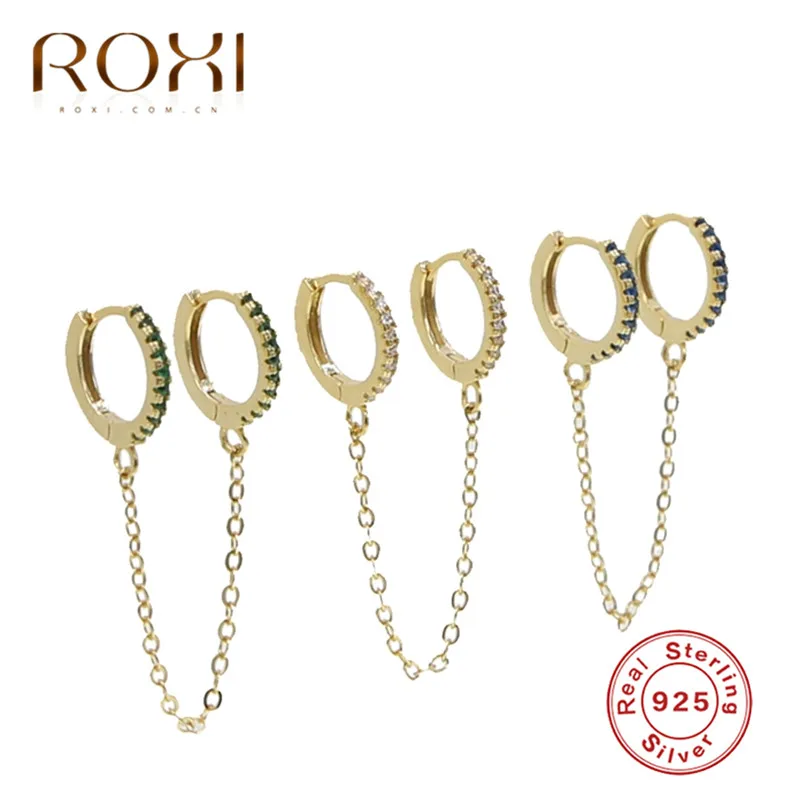 ROXI 925 пробы серебряные маленькие серьги кольца с микро паве и кисточкой из
