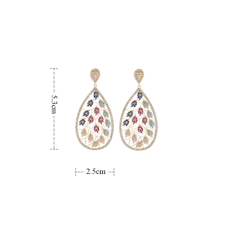 

European and American jewelry light luxury fashion temperament retro sweet cute earrings female hollow drop-shaped leaf earrings